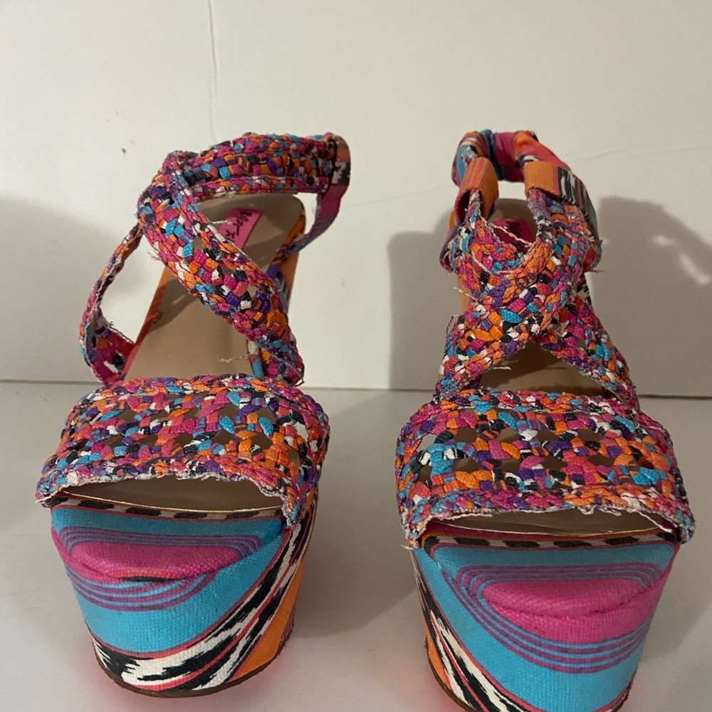 Betsey Johnson busta espadrille wedge heel sandals colorful 10 - Picture 2 of 11